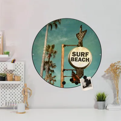 Produktbild von Design Stahlmagnettafel Schwarz Rund 47cm Surf Beach