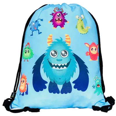 Produktbild von HECKBO Kinder Turnbeutel mit Monster-Motiv | Sportbeutel für Jungen & Mädchen | Gymsack für Kindergarten, Schule & Sport, 40x32 cm