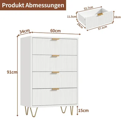 Image de Commode à 4 tiroirs - Meuble de rangement moderne - Grande capacité de stockage - Structure en bois - Design minimaliste - Idéal pour le salon - À assembler soi-même