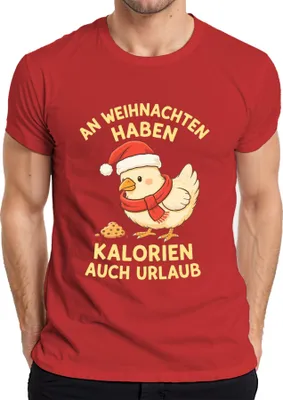 Produktbild von Kalorien haben Urlaub Weihnachten Küken lustig Geschenk Herren T-Shirt, Rot, 3XL