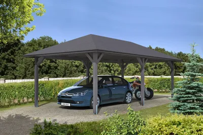 Produktbild von Einzelcarport SKAN HOLZ Taunus mit Pfostenankern 439x786 cm schiefergrau