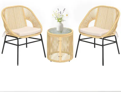 Produktbild von Outsunny Rattan Bistroset 3 teiliges Gartenmöbel-Set mit 2 Gartenstühlen
