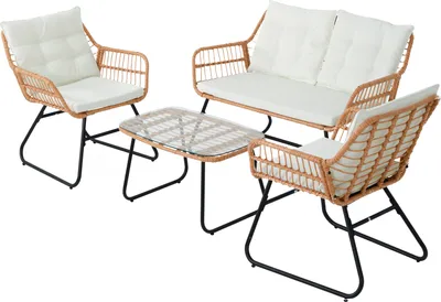 Produktbild von CAPRI Balkonmöbel-Set Polyrattan Sitzgruppe Outdoor 4-tlg. Gartenlounge Natur