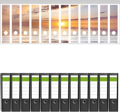 Produktbild von Wallario 12 Stück breite Ordner inkl. Klebeetiketten mit Motive Sonnenuntergang über dem Wasser -  Set mit Rückenschildern / Ordnerrücken Stickern