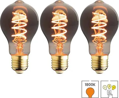 Produktbild von 3-er Set LED-Lampen E27 | 3-stufig dimmbar | 5,5 Watt | 1800K extra warmweiß | A60 | Smoke | Spiralwendel | Lybardo