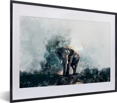 Produktbild von MuchoWow® MuchoWow® Gerahmtes Poster Elefant - Aquarell - Blau 40x30 cm - Poster mit zchwarzem Bilderrahmen - Bilderrahmen - Poster im Rahmen
