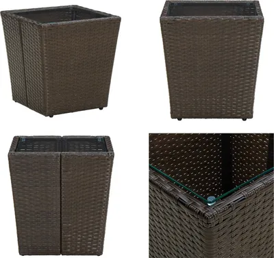Obrázok produktu pre vidaXL Bočný stolík hnedý 41,5x41,5x44 cm polyratan a tvrdené sklo - Bočný stolík - Bočné stolíky - Konferenčné stolíky