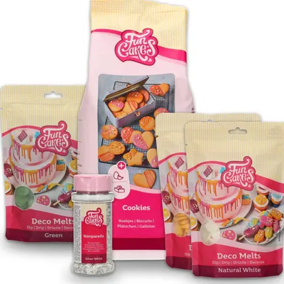 Produktbild von AOS Set | Funcakes Backmischung für Kekse mit Glasur Grün-Gelb-Weiß und Deko