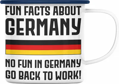 Produktbild von Trendation - Fun Facts About Germany Emaille Tasse Lustiger Spruch BüroEmaille Tasse mit Spruch Geschenk Kollege Kollegin (Blau)