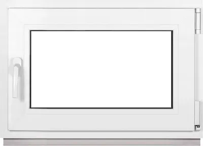A white window frame with a clear glass pane, shown from the front.