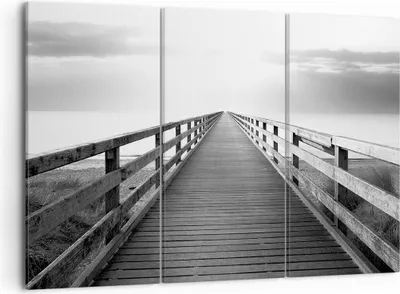 Produktbild von Bild auf Leinwand - Leinwandbild - 3 Teile - Pier Perspektive Schwarzweiß - 105x70cm - Wand Bild - Wanddeko - Wandbilder - Leinwanddruck - Bilder - Wanddekoration - Leinwand bilder - CE105x70-4424