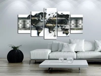 Produktbild von Akustikbild Weltkarte 200x100 cm Bilder Akustikschaum Hochleistungsschallabsorber Schallschutz Leinwand 5 tlg Wandbild Raumakustik Schalldämmung World Map Landkarte Abstrakt k-A-0022-b-o