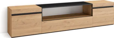 Produktbild von TV-Schrank, Lowboard, 200x35x45cm, Für TV-Geräte bis zu 80", Fernsehtisch, Eiche und Schwarz