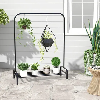 Image de Portant à vêtements avec pieds réglables & tringle à vêtements & compartiment de rangement 112 x 42 x 145 cm noir