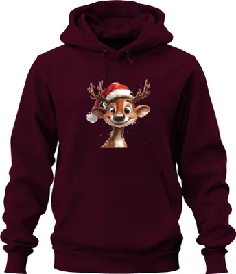 Immagine prodotto di Renna di Natale Babbo Natale Regalo Carino Divertente Bambini Unisex Felpa con cappuccio, Borgogna, L
