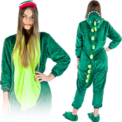 Produktbild von Halloween Kostüm Damen & Herren - One Piece Schlafanzug Dinosaure - Jumpsuit - Karneval & Pyjama Kostüme für Erwachsene, Gröse XL