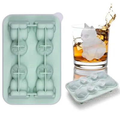 Silikon-Eiswürfelform mit 4 Fächern, Katzenform, wiederverwendbar