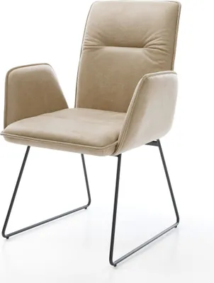 Produktbild von DELIFE Esszimmerstuhl Vinja-Flex Mikrofaser Beige Vintage Kufengestell Schwarz