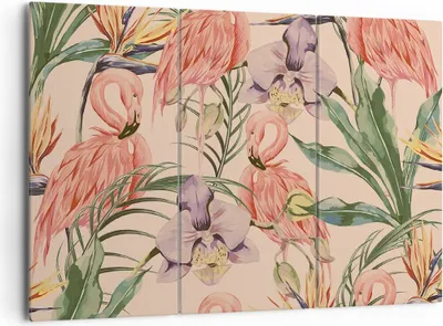 Produktbild von Bild auf Leinwand - Leinwandbild - Flamingos Pflanzen Vogel exotisch - 165x110cm - Wand Bild - Wanddeko - Leinwanddruck - Bilder - Kunstdruck - Leinwand bilder - Wandkunst - CE165x110-2929