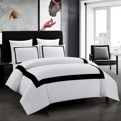 Produktbild von Bettbezug 240 x 220 cm mit 2 Kissenbezügen 50 x 75 cm - Weiß und Schwarz, Mikrofaser, mit Reißverschluss
