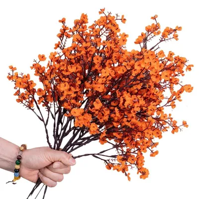 Image de Solidchoice - Ensemble de 8 fleurs artificielles en gypsophile orange, idéal pour la création de compositions florales