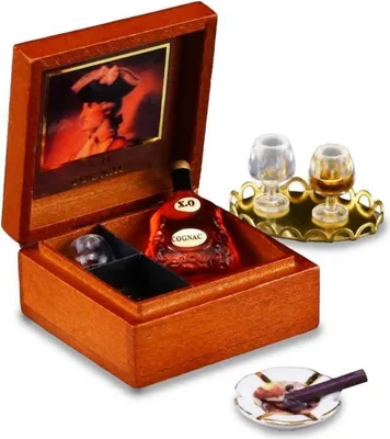 Produktbild von Cognacset "XO", Miniatur mit Gläsern, Tablett und Zigarre