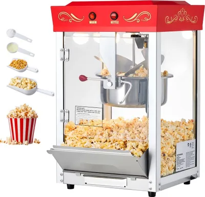 Obrázok produktu pre Profesionálny popcornovač s kanvicou z nehrdzavejúcej ocele 800 W - Komerčný popcornovač 48 šálok na jednu náplň - Popcornovač v štýle kina s ovládaním pomocou 2 tlačidiel - Sklenená stena popcornovača s dvierkami z PC a porciovačom - Vrátane 3 lyžičiek, červený