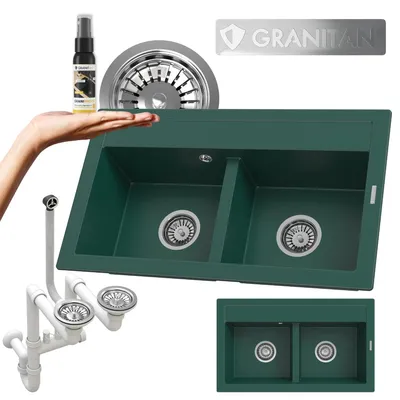 Immagine prodotto di Granitan - Lavello in granito - Lavello da cucina - 2 vasche - Lavello - DUET
