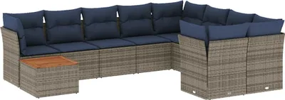 Produktbild von vidaXL 10-tlg. Garten-Sofagarnitur mit Kissen Grau Poly Rattan