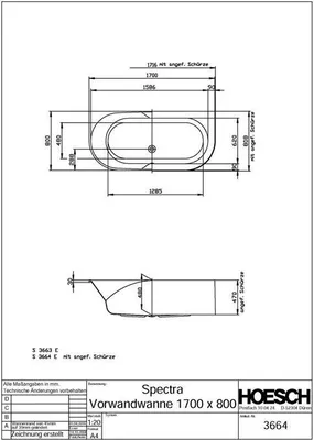 Produktbild von Hoesch Spectra Vorwandbadewanne 1700 x 800 mm mit angeformter Schürze weiß - 3664.010