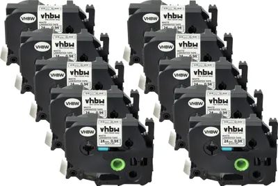 Produktbild von vhbw 10x Schriftband-Kassette kompatibel mit Brother P-Touch PT-E800KTW, PT-E800T, PT-E550W, E550WVP Etiketten-Drucker 8m x 24mm Schwarz auf Weiß