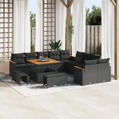 Image de vidaXL Ensemble de canapé de jardin avec coussins 13 pcs noir poly rotin