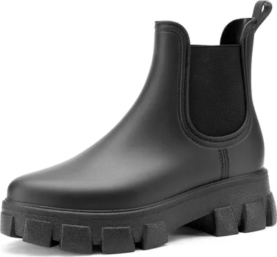 Produktbild von DREAM PAIRS Damen Gummistiefel kurze Chelsea Regenstiefel mit dicker Sohle,Farbe: SCHWARZ, Größe: 37