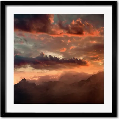 Produktbild von Bild - 50 cm x 50 cm - MDF - Rahmen, Wandkunst - Sonnenuntergang Berge