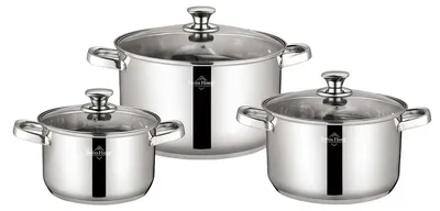Obrázek produktu pro SWISS HAUS, sada 3 nerezových hrnců o průměrech 20/24/28 cm s poklicemi, stříbrná barva