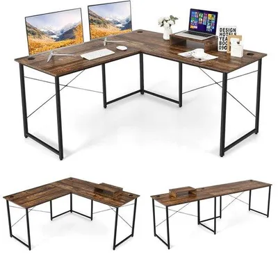Produktbild von Famanu L-förmiges Büro für Homeoffice - Umkehrbares Eckbüro mit Monitorablage und Kabelmanagement