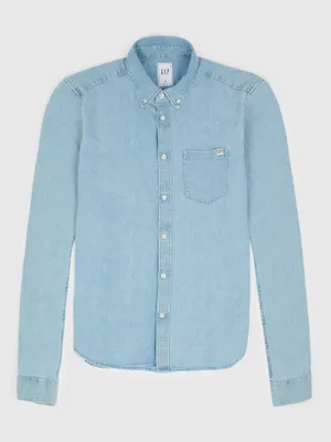 Produktbild von GAP Herren Jeanshemd mit Button-Down-Kragen, Langarm, Gerader Schnitt, Blau, Größe M