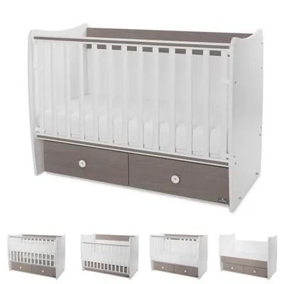 Produktbild von Lorelli Babybett MATRIX NEW Kinderbett 120 x 60 cm, 2 Ebenen, 2 Schubladen braun weiß