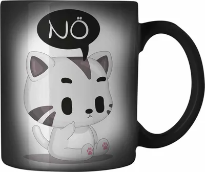 Produktbild von Trendation - Katze Nö Farbwechsel Zauber-Tasse Lustige Karabiner Farbwechsel Zauber-Tasse Edelstahl für Frauen Kollegin Geschenkidee (Schwarz)