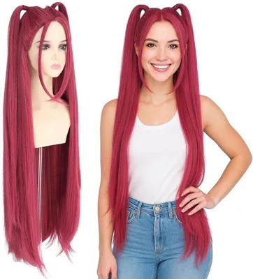 Produktbild von Anime-Kostümkopf - Roter Lange Haarstück mit Schwänzchen - Für Halloween-Kostüm - Erwachsene - Rot - 85 cm - 1 Stück
