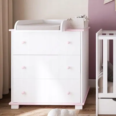 Immagine prodotto di ZEE Cassettiera Fasciatoio Bianco Rosa 83x87x49 cm Classic 3 Cassetti Con Fasciatoio Rimovibile Mobile Neonato Cameretta Bambini