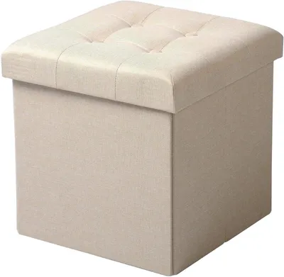 Produktbild von Klappbarer Sitzhocker mit Stauraum und abnehmbarem Bezug | Cremeweiß | 37,5x37,5x38cm