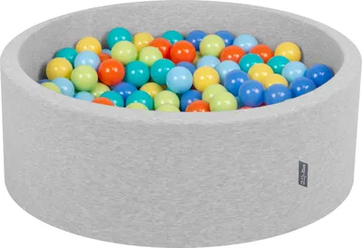 Zdjęcie produktu dla KiddyMoon suchy basen okrągły z piłeczkami 7cm jasnoszary: jasny zielony-pomarańcz-turkus-niebieski-babyblue-żółty 90x30cm/200piłek zabawka basen piankowy