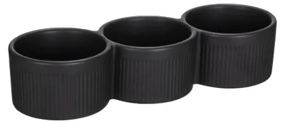 Produktbild von SCHÖNER WOHNEN-Kollektion Dipschalen Mod. REFIA stilvolles Set aus schwarzer Keramik mit sanften Riffelungen ideal für Snacks Dips 27 x 9,5 x 6 cm Gesamtvolumen 0,45 l
