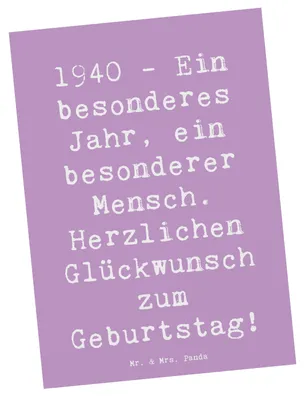 Produktbild von Mr. & Mrs. Panda Postkarte Spruch 1940 Geburtstag - Lavendeltraum - Geschenk, bildkarte, Geburtsjahr, Grußkarte, Handgemachte Geschenke, Postkarten, Feier, Happy Birthday