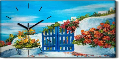 Produktbild von Wohnzimmer-Bild Leinwand Uhr Geräuschlos 60x30 Ölgemälde Blumen Meer Kunst - schwarze Hände