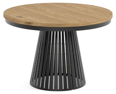 Produktbild von MEBLINI Esstisch Rund Ausziehbar aus Metall - 120-196x76cm - CONEY - Lancelot Eiche/Schwarz Matt - Loft - Esszimmertisch Modern - Küchentisch - Ausziehtisch - Round Dining Table