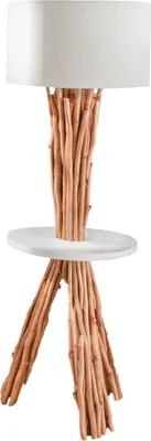 Produktbild von Funktionelle Stehleuchte SERVANT 153cm Longan-Massivholz mit Tisch und Naturleinenschirm Stehlampe Lampe