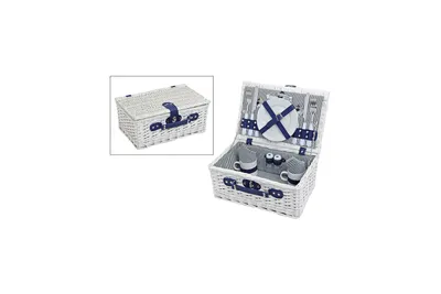 Produktbild von Pärchen Picknickkorb, blau-weiß, gestreift | Picknick Set für 2 Personen | 16 Teile