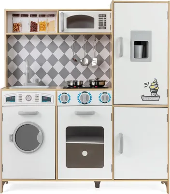 Image de Cuisine en bois pour enfants avec machine à glaçons et cuisinière